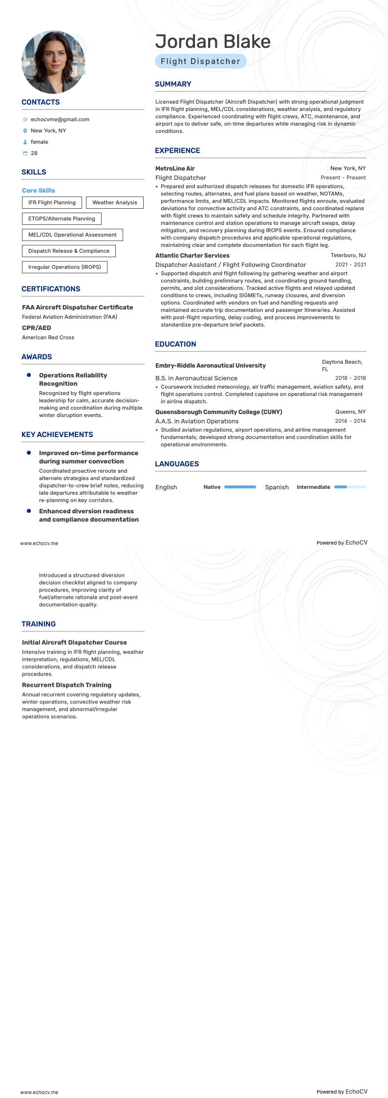 Vluchtcoördinator resume example