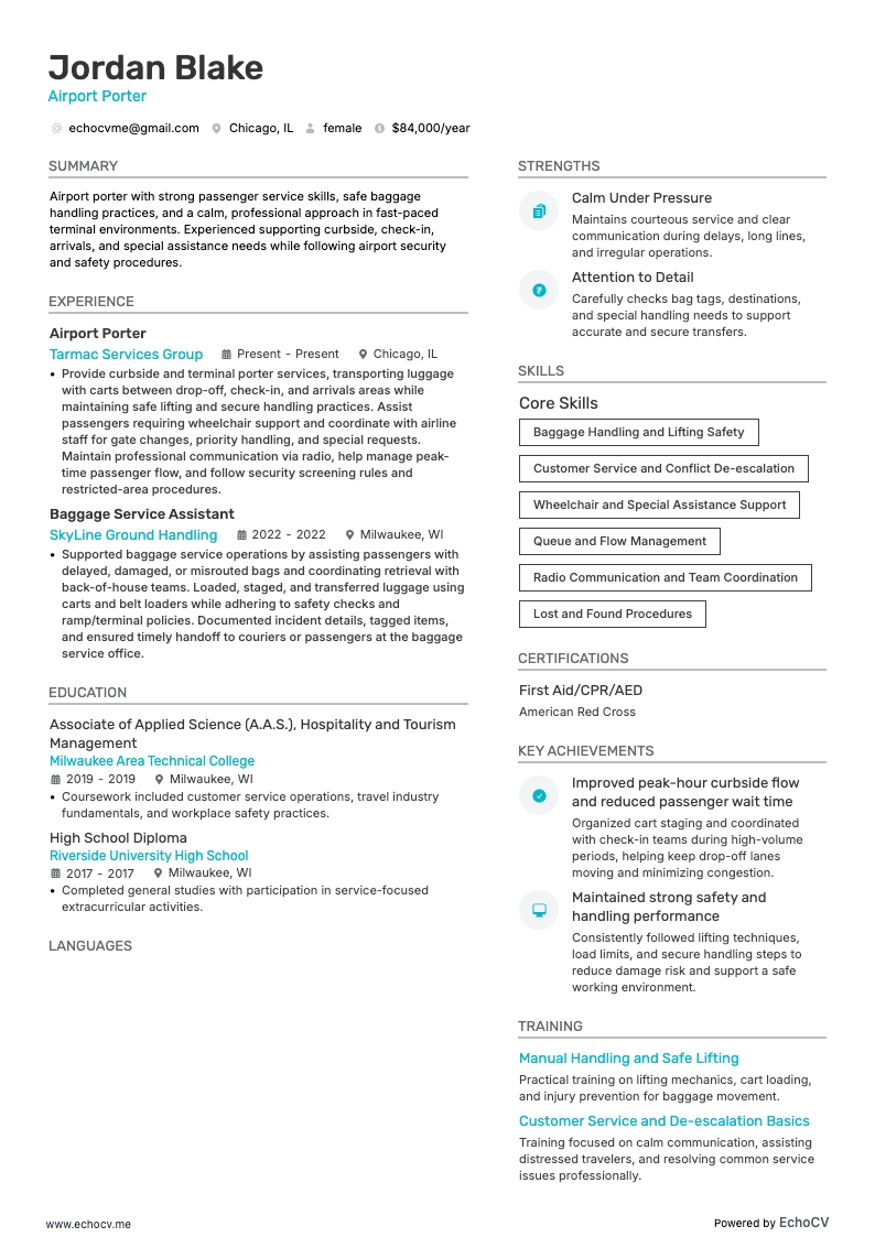 Portier resume example