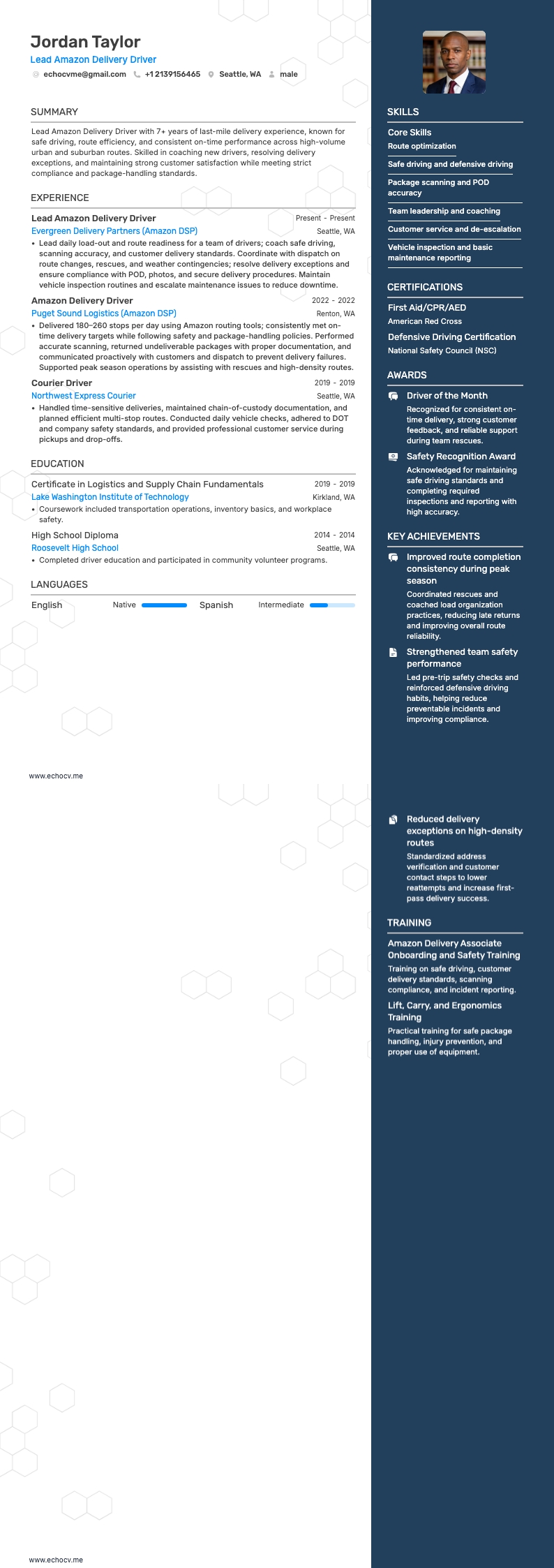 Aperçu complet de Chauffeur-livreur principal Amazon