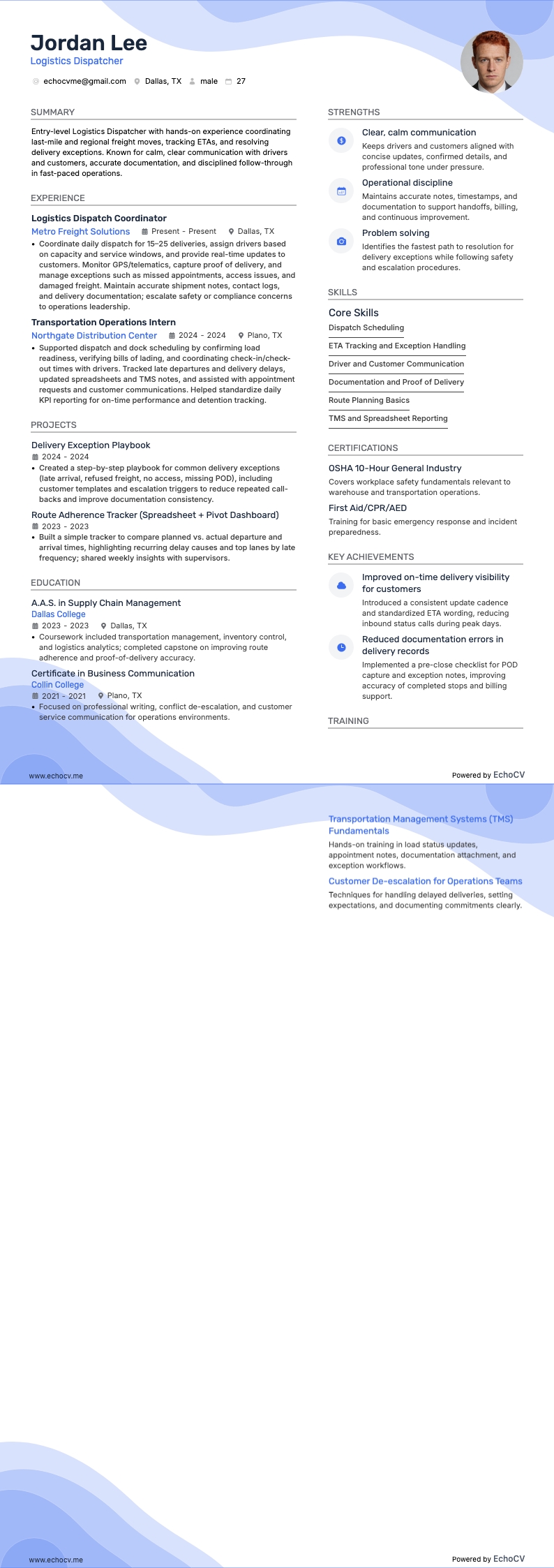 Dispatcher op instapniveau resume example