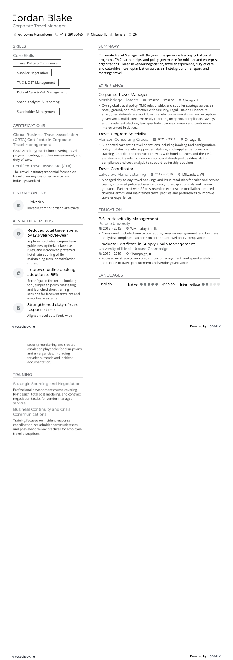 Quản lý công tác doanh nghiệp example resume