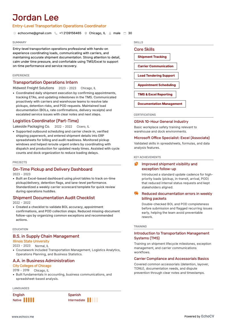 Junior coördinator transportoperaties