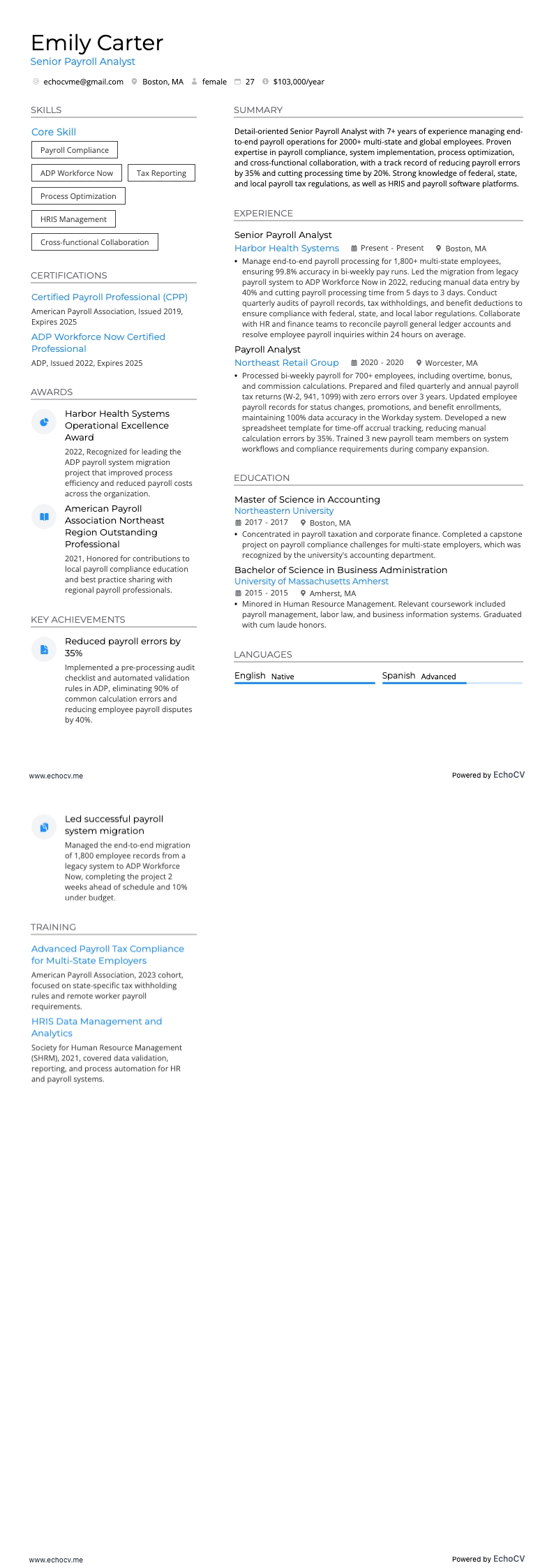 Analista sênior de folha de pagamento