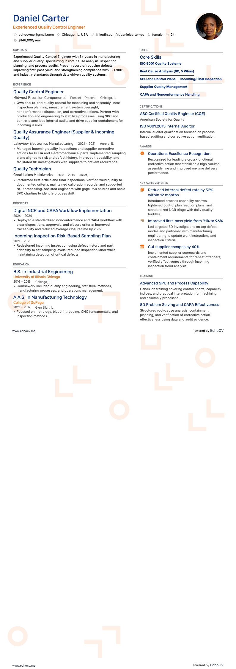 Experienced Quality Control Engineer full preview