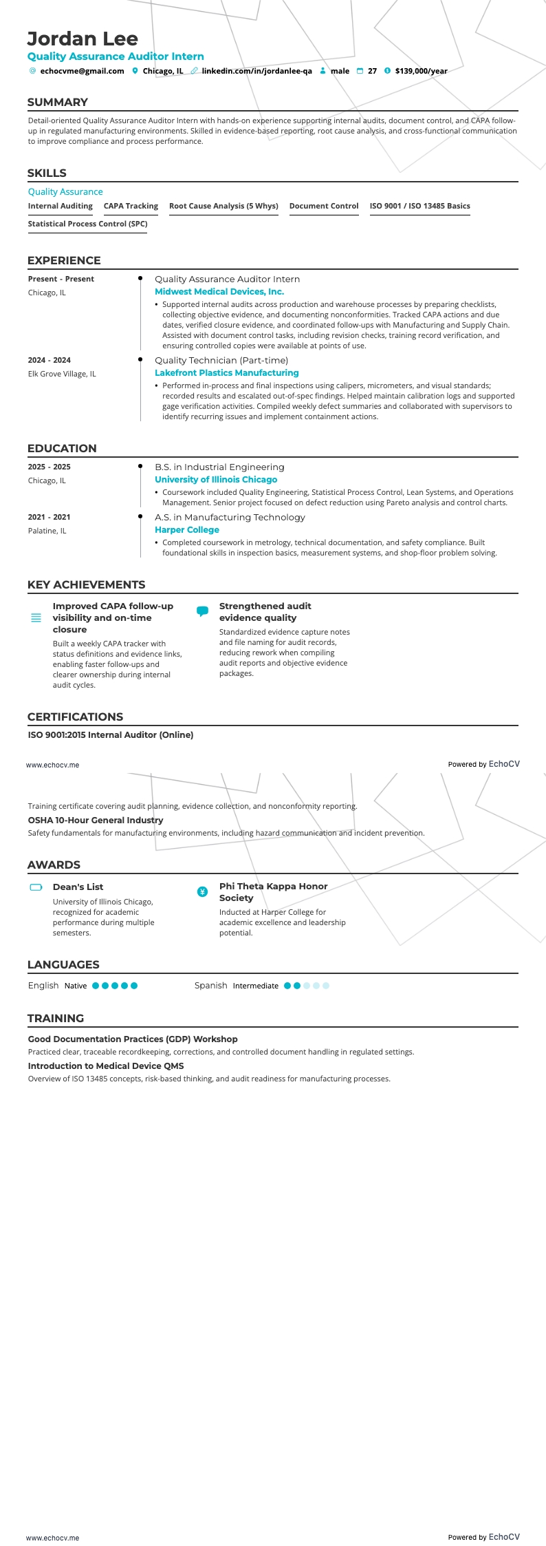 Praktikant Qualitätsauditor