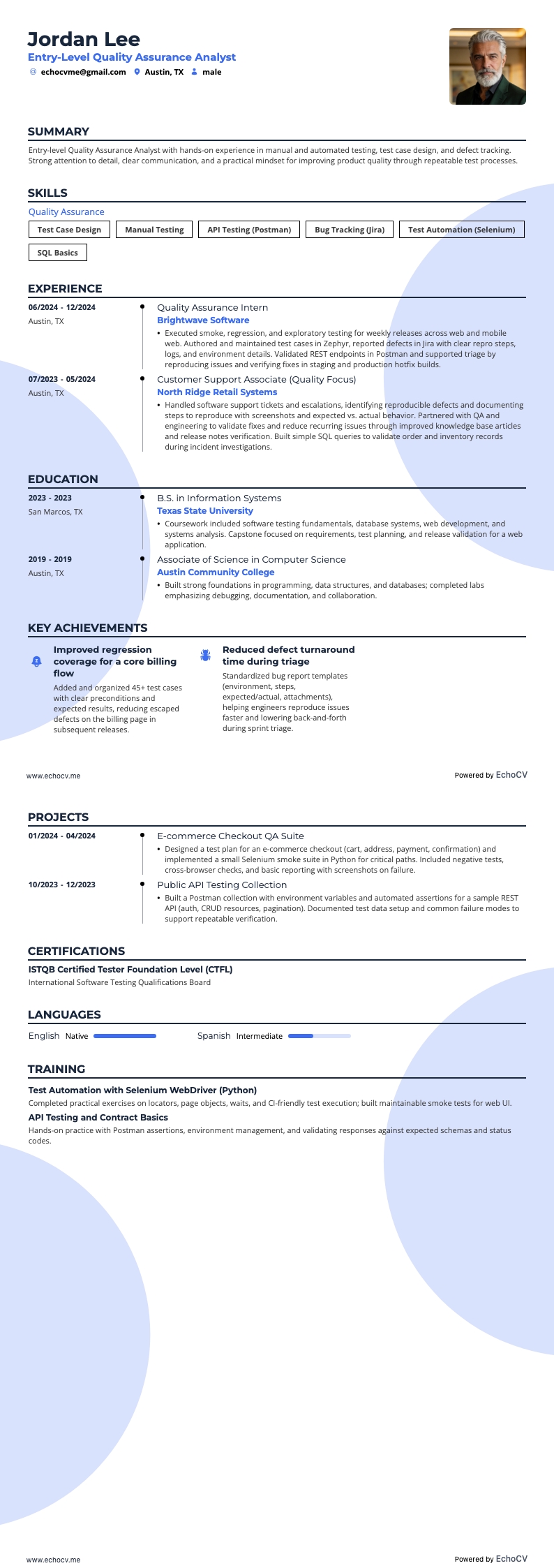 Qualitätssicherungsanalyst resume example
