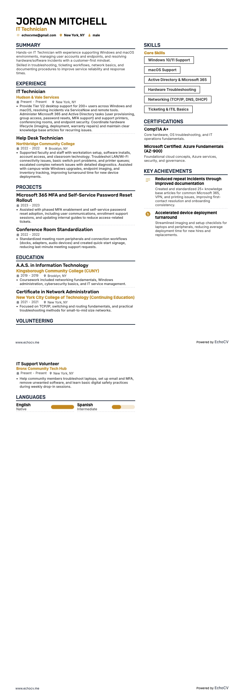 IT技術者 example resume