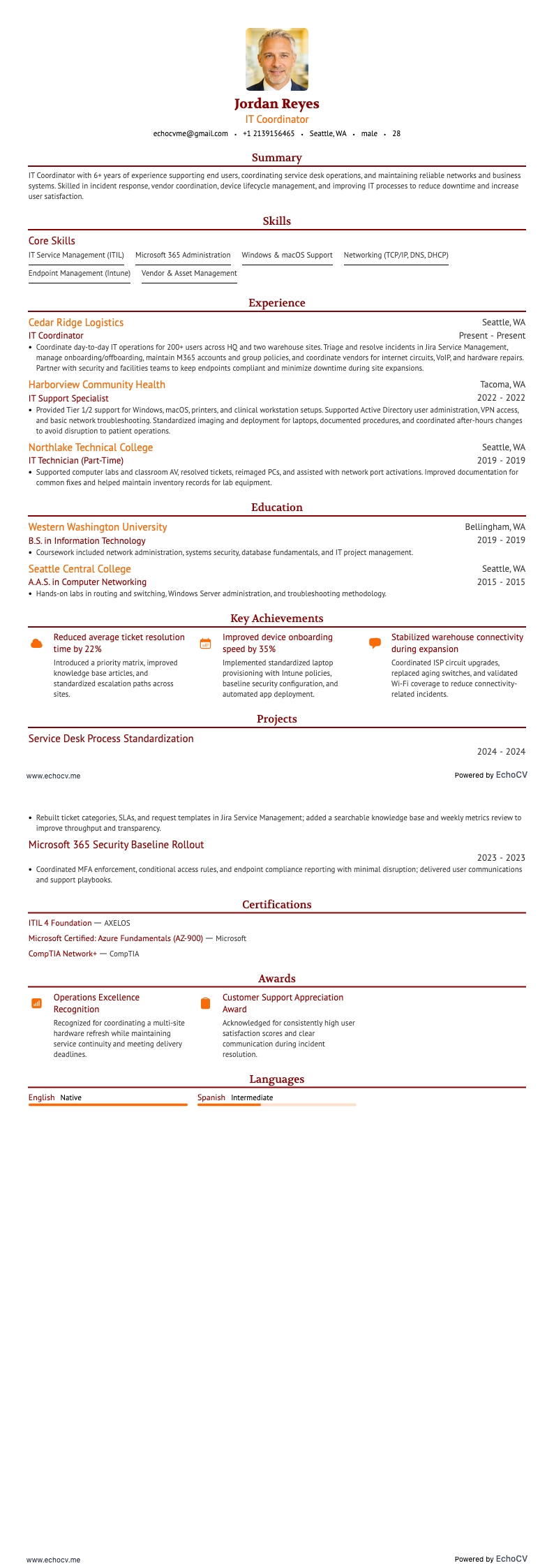 ITコーディネーター example resume