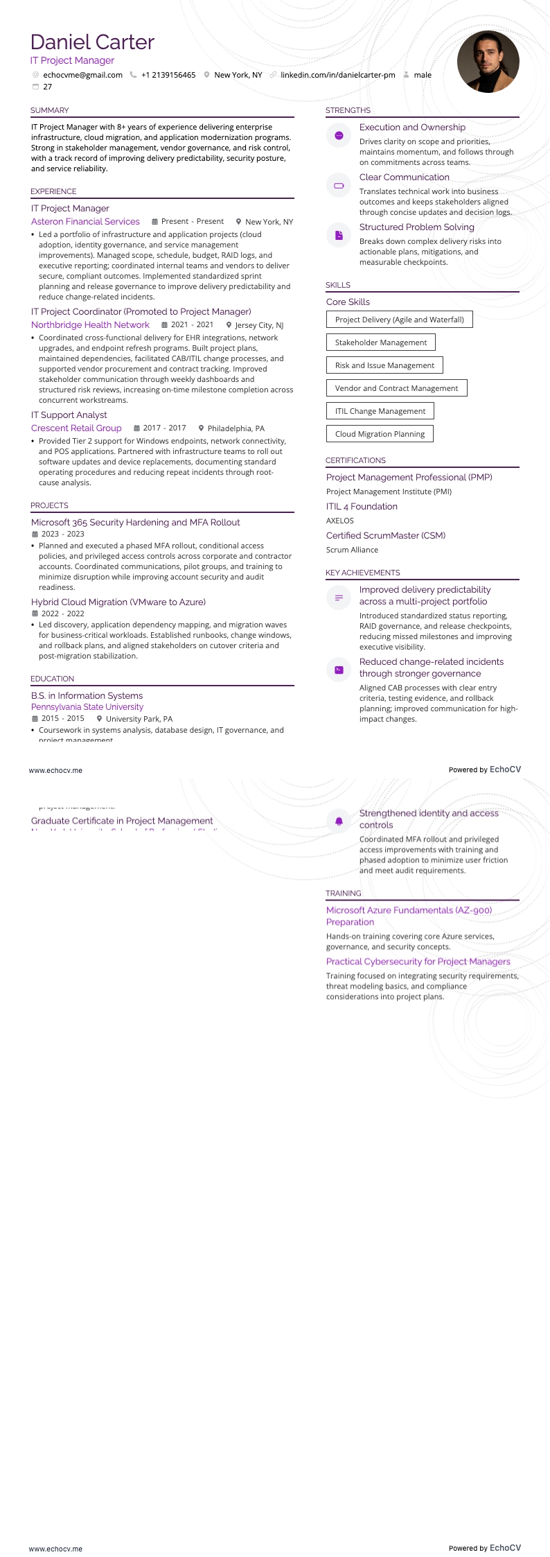 ITプロジェクトマネージャー example resume