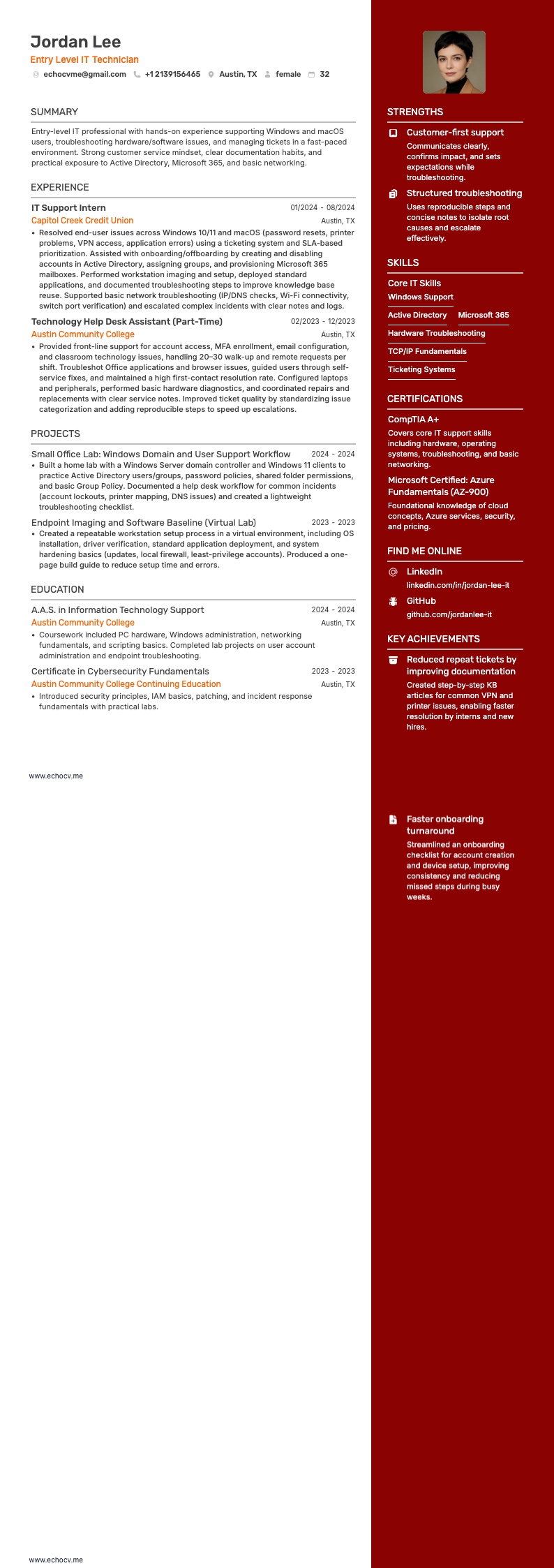 IT（未経験者向け） example resume