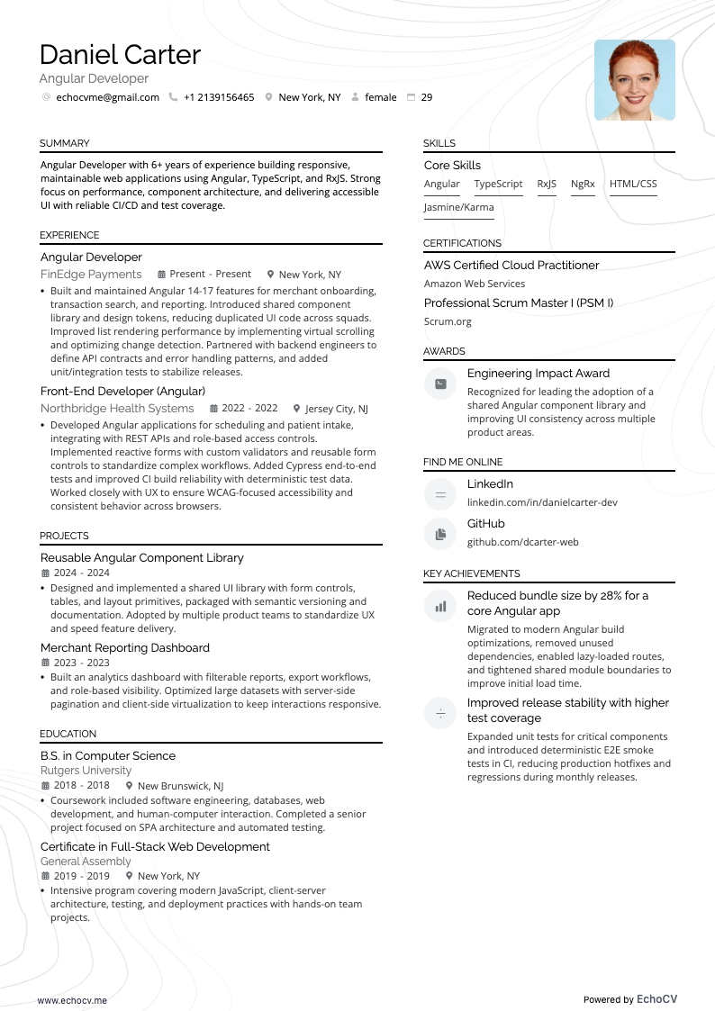 Webentwickler resume example