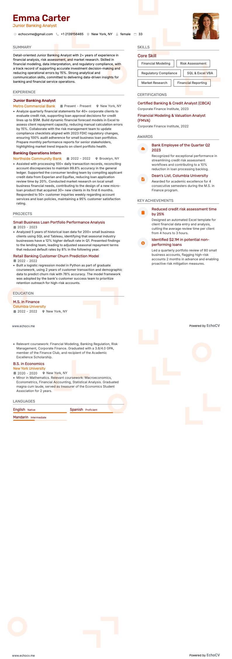 Junior Banking Analyst full preview