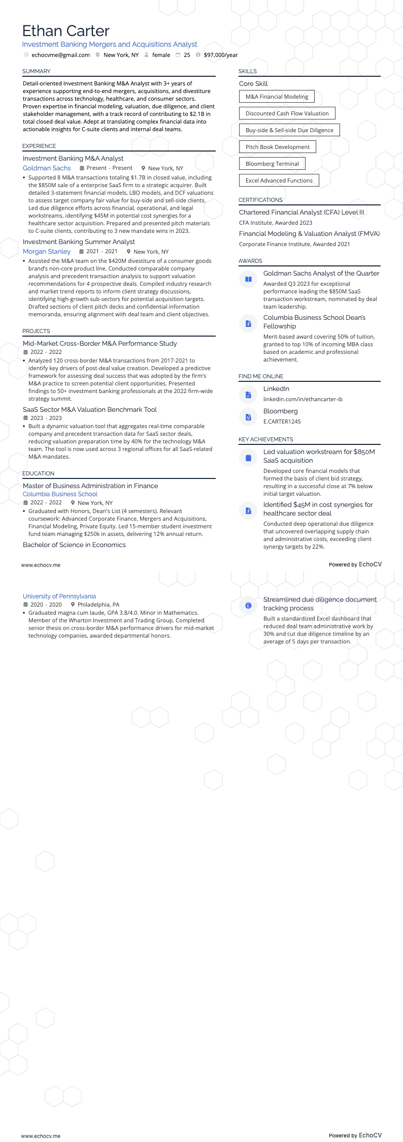 Investmentbanking-Analyst resume example