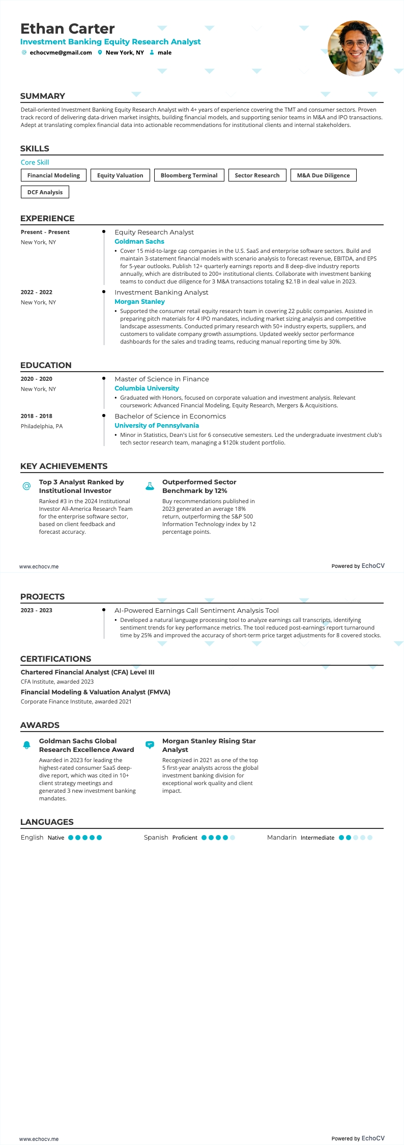 Aktienanalyst im Investment Banking example resume