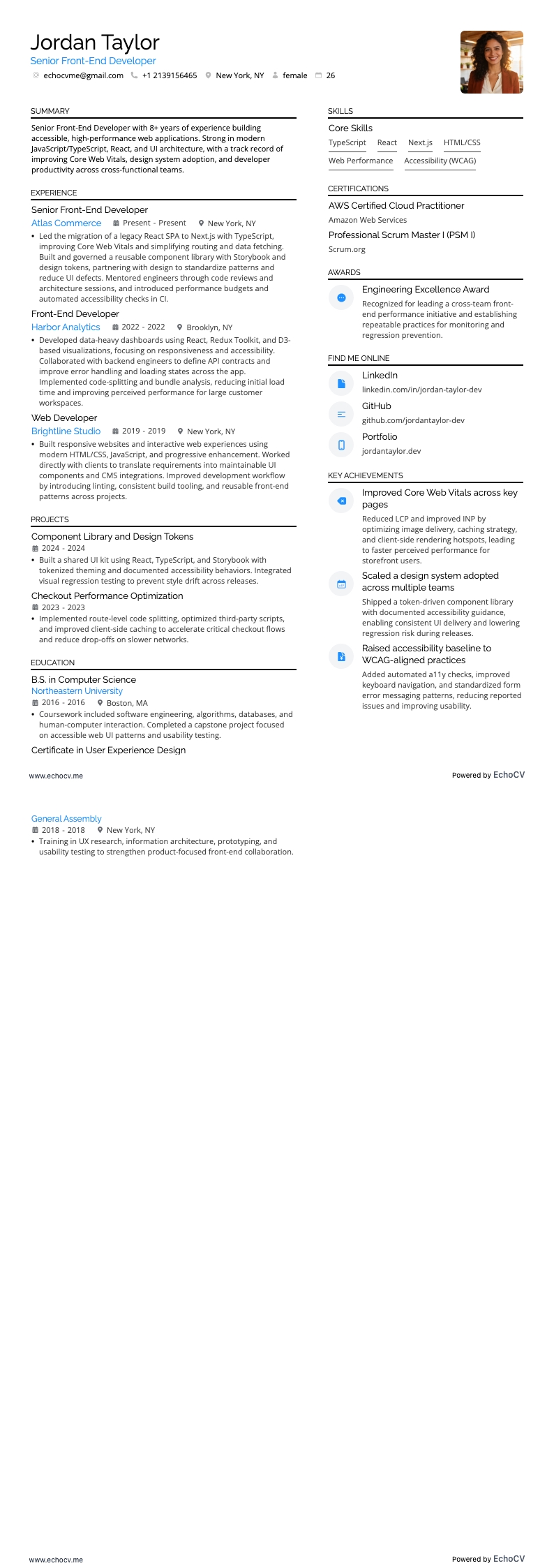シニアフロントエンド開発者 example resume
