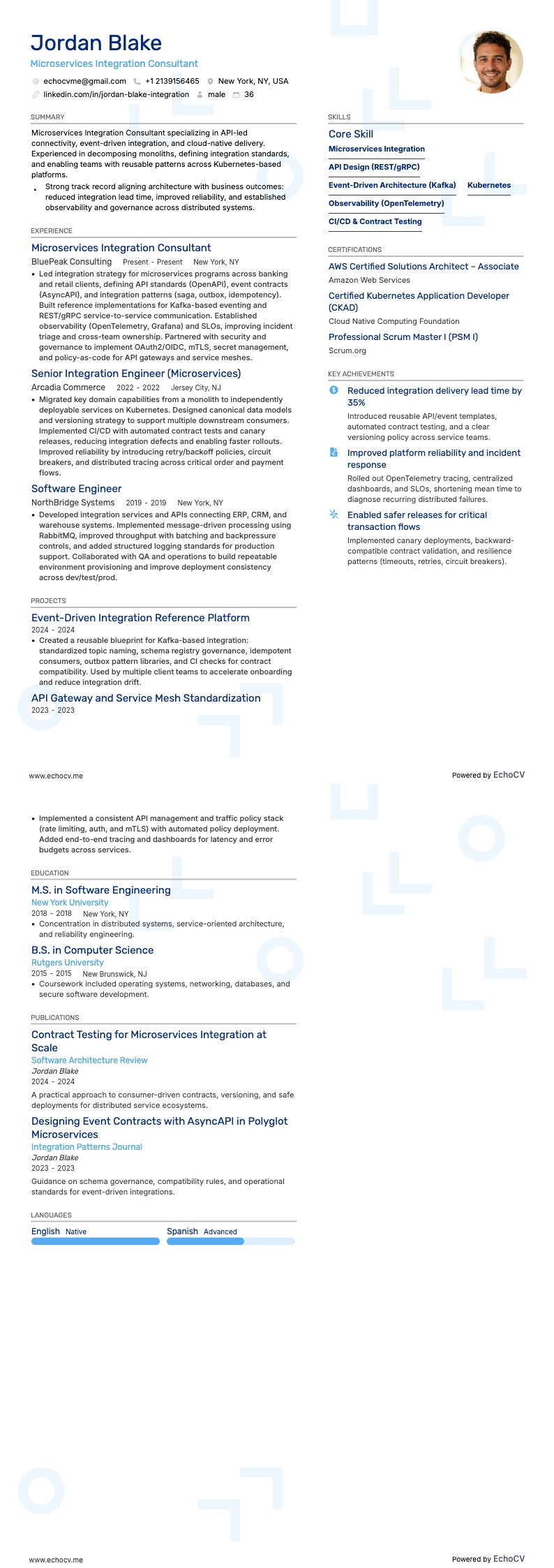 Microservices Integration Consultant example resume