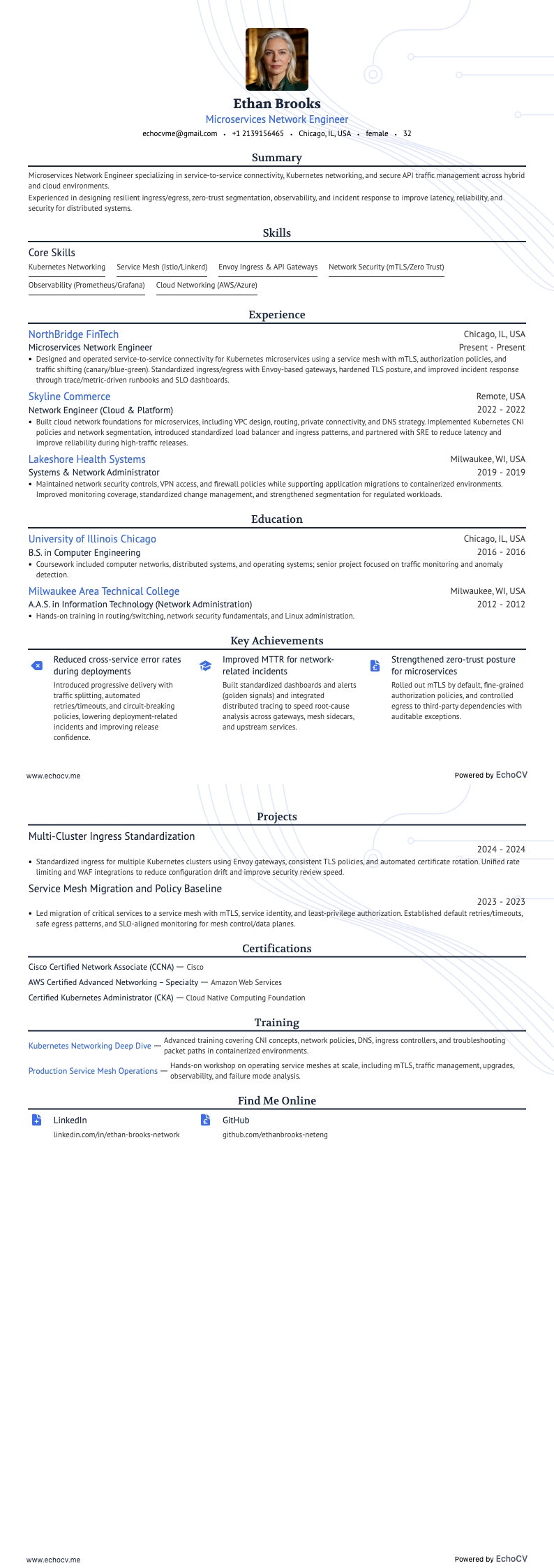 Microservices Network Engineer example resume