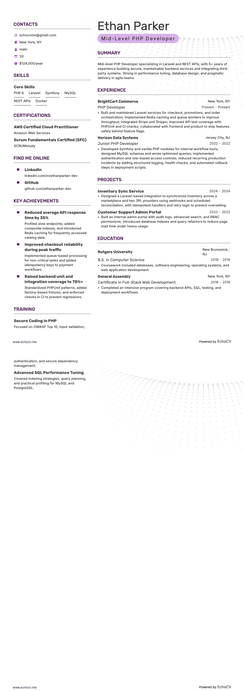 PHP-ontwikkelaar op mediorniveau volledige voorbeeldweergave