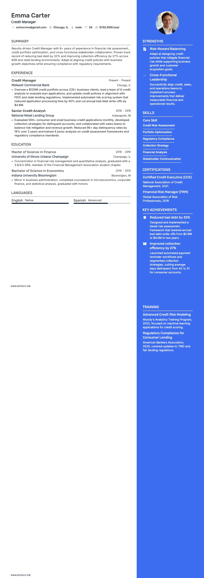 Credit Manager example resume