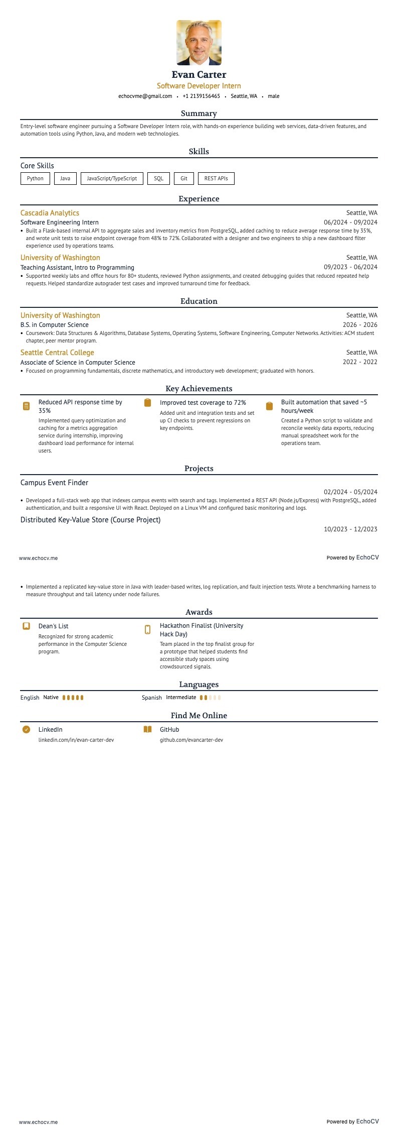 Thực tập sinh phát triển phần mềm example resume