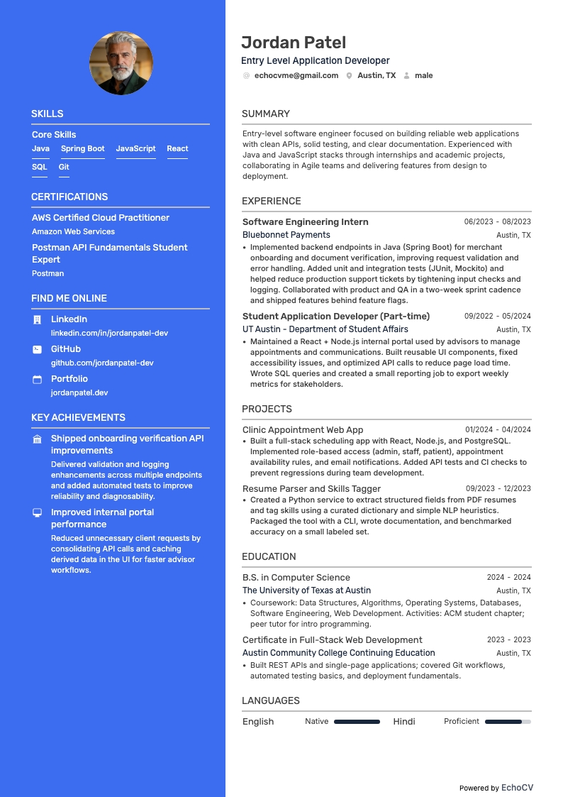 Lập trình viên ứng dụng mới vào nghề example resume