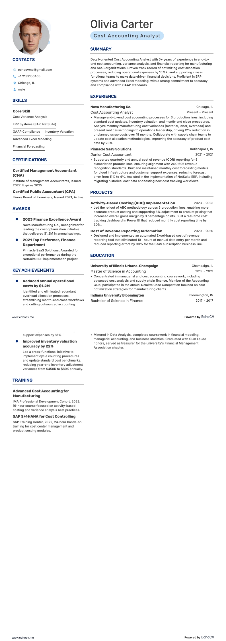 Analyste en comptabilité analytique example resume