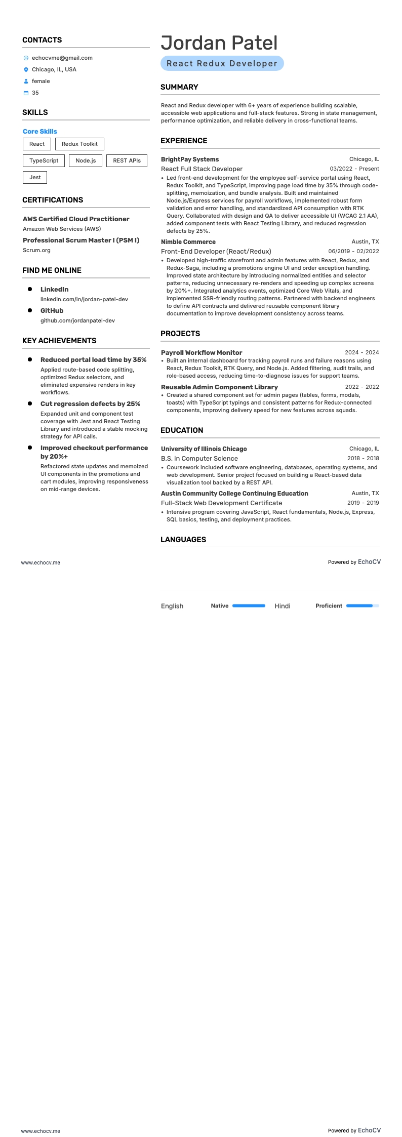 Desarrollador React Redux