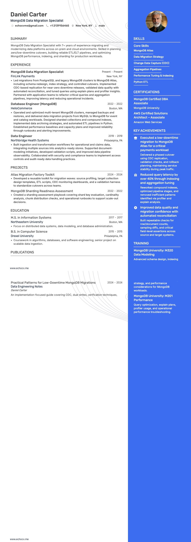 MongoDB Data Migration Specialist example resume