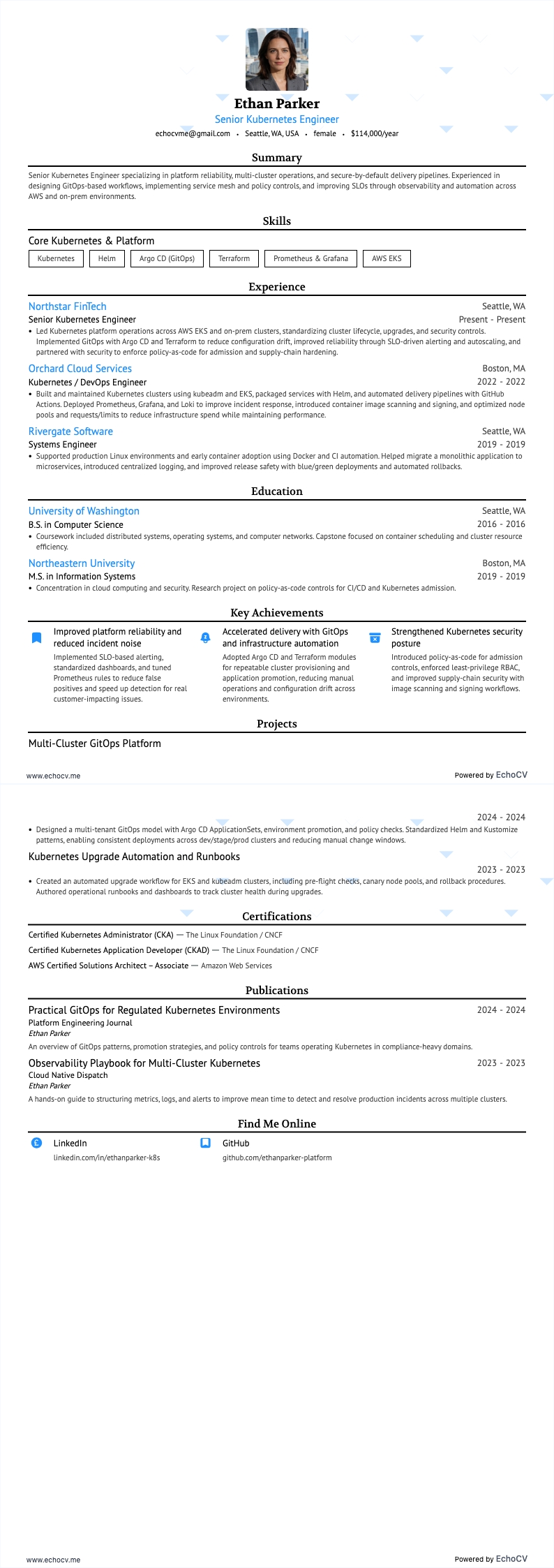 Senior Kubernetes Engineer example resume