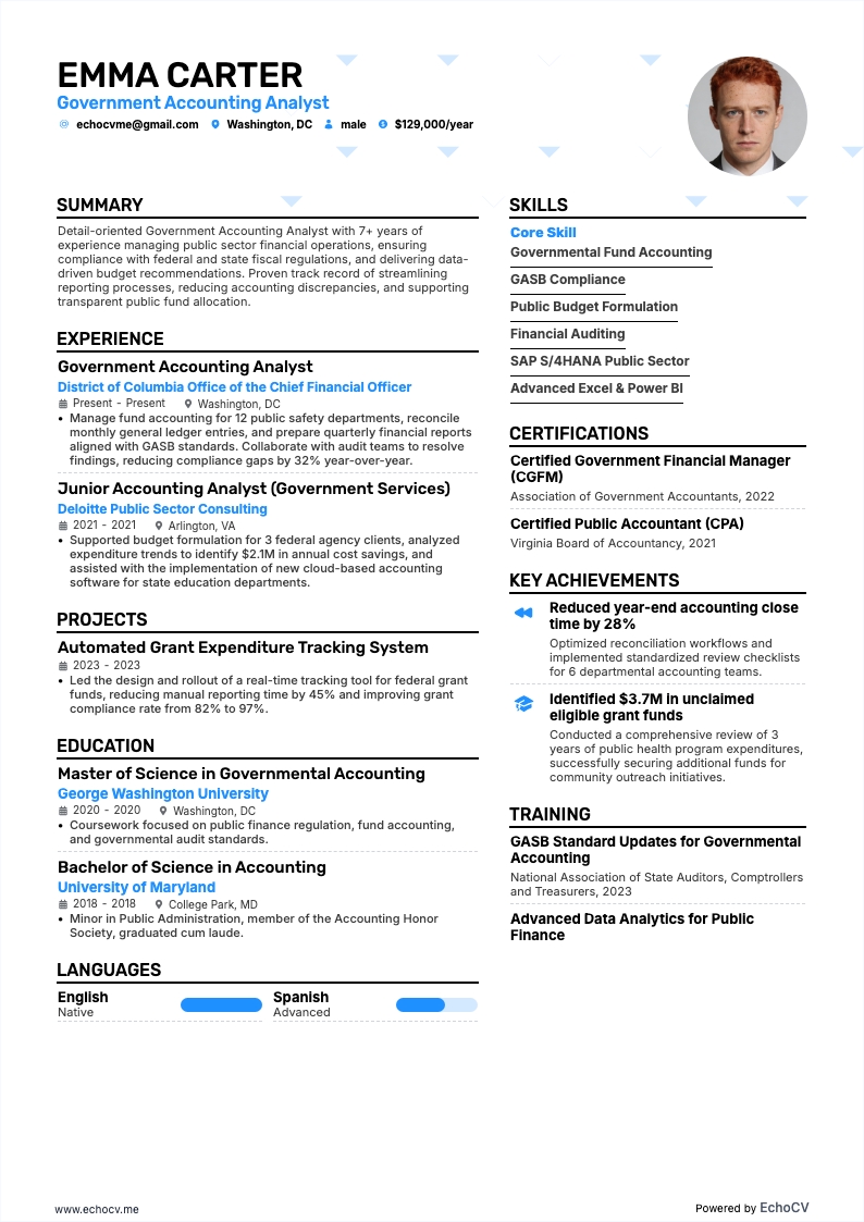 Analyste en comptabilité publique example resume