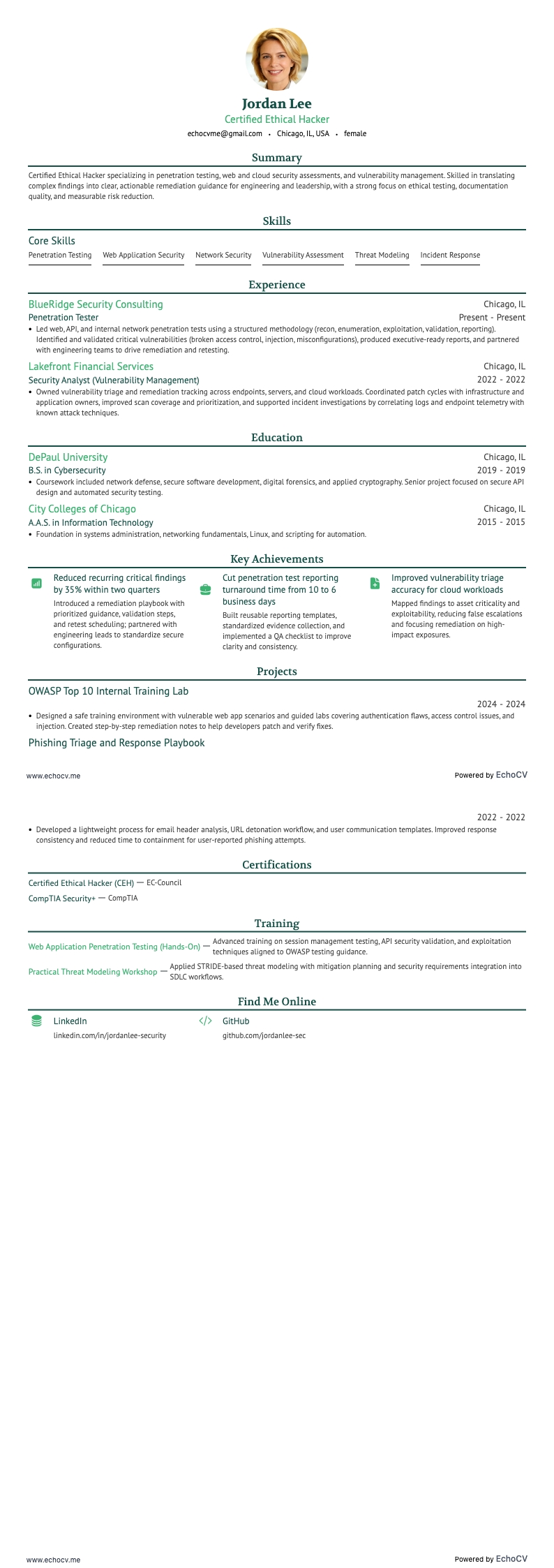 認定エシカルハッカー example resume