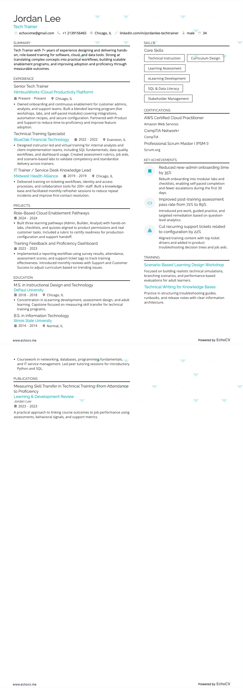Tech Trainer example resume