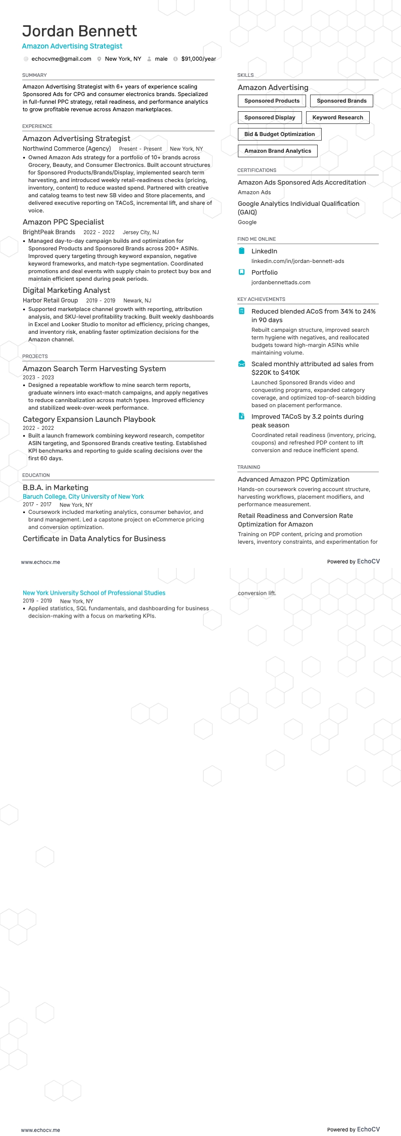 Amazon Advertising Strategist example resume