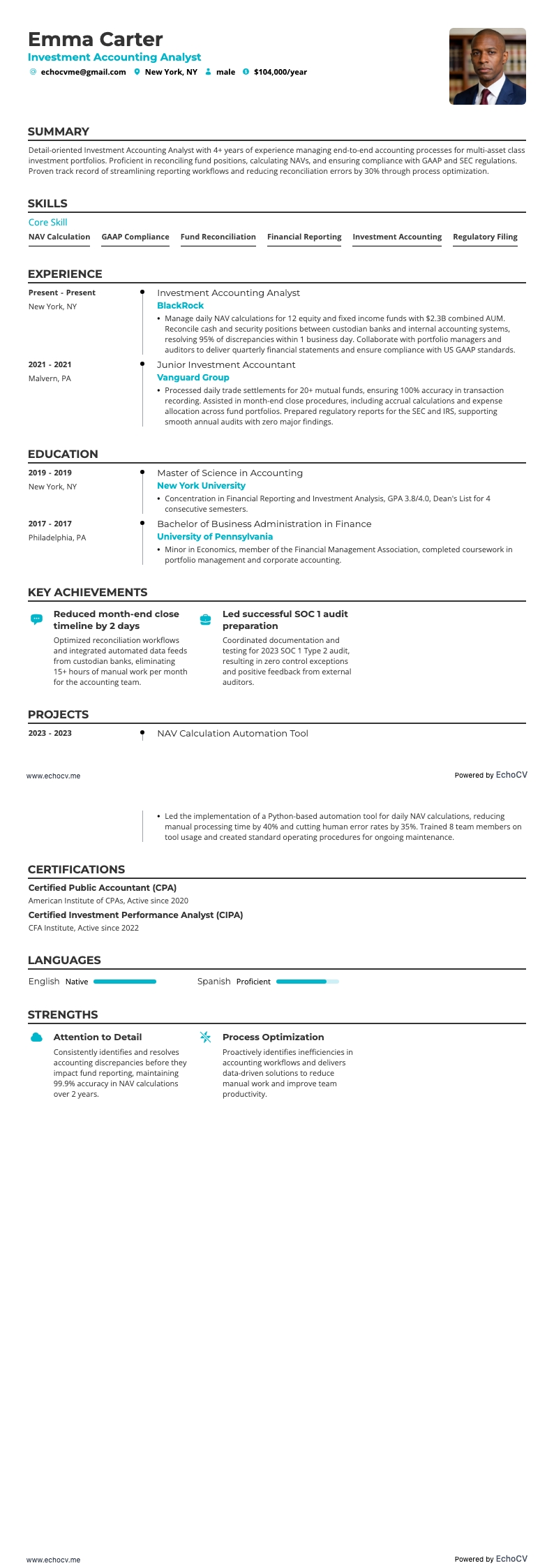 Analyste en comptabilité des investissements example resume