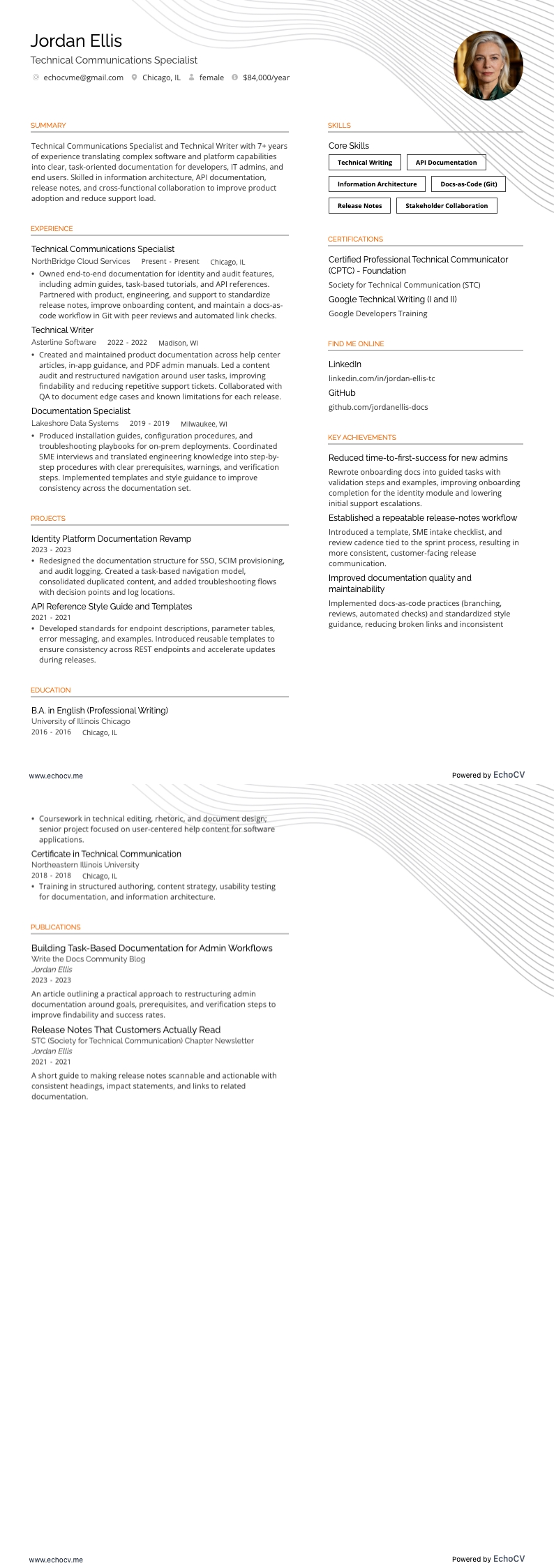 Technical Communications Specialist example resume