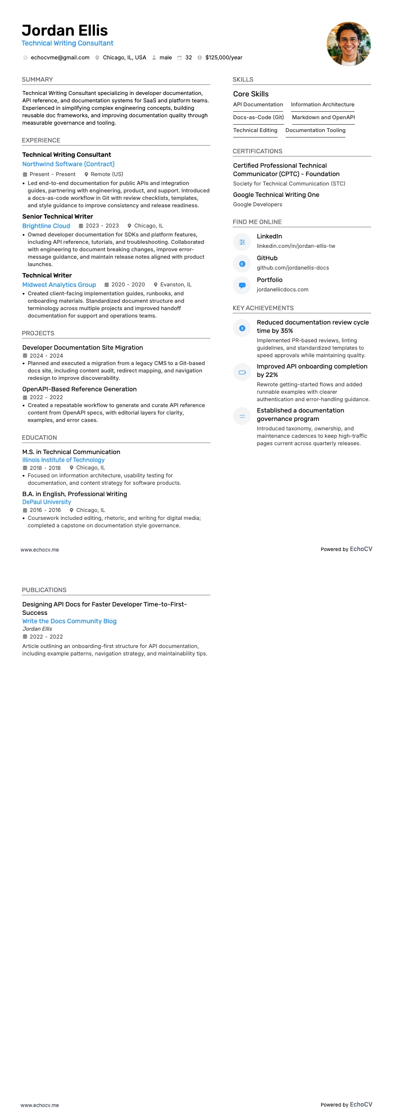 Technical Writing Consultant example resume