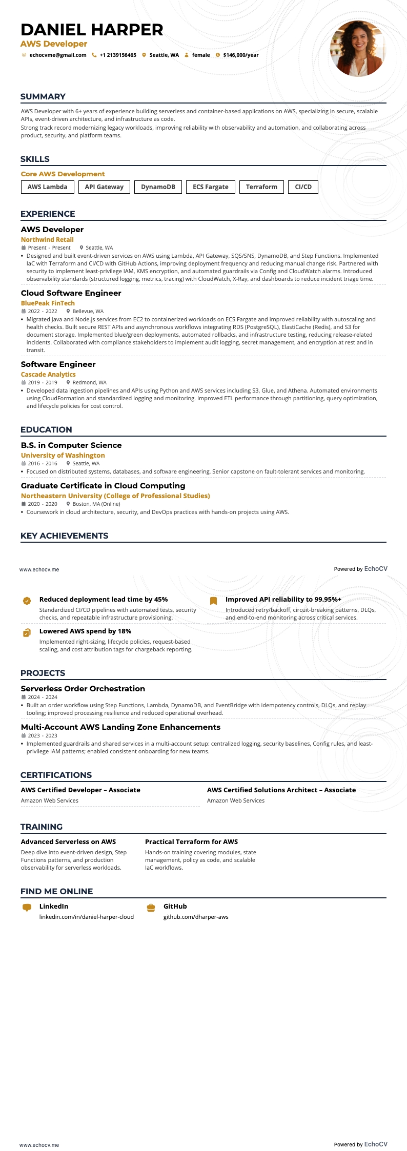 AWS Developer Resume example resume