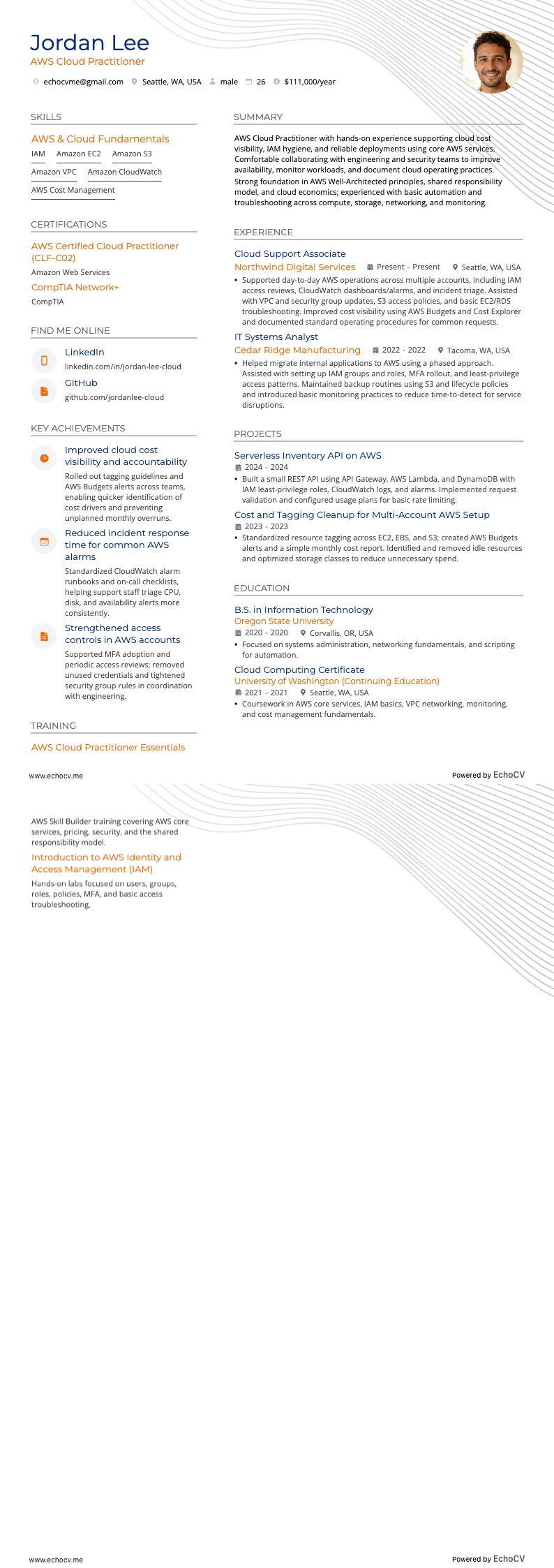 AWS Cloud Practitioner Resume example resume