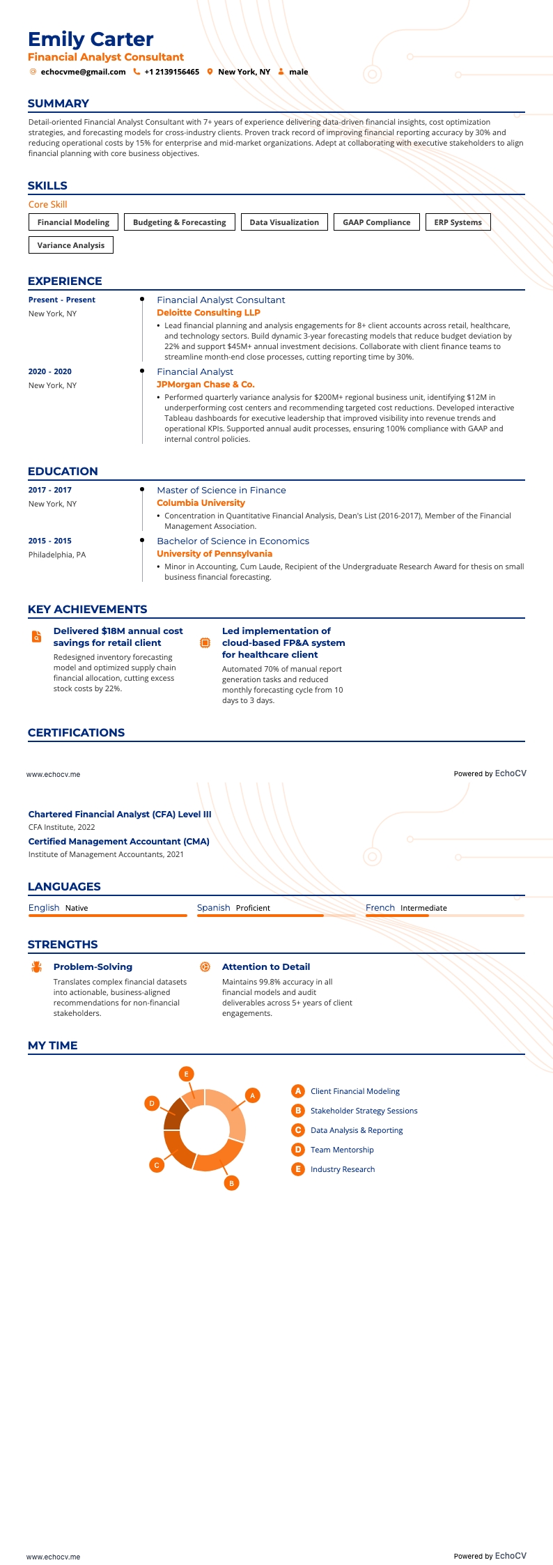 Financial Analyst Consultant example resume