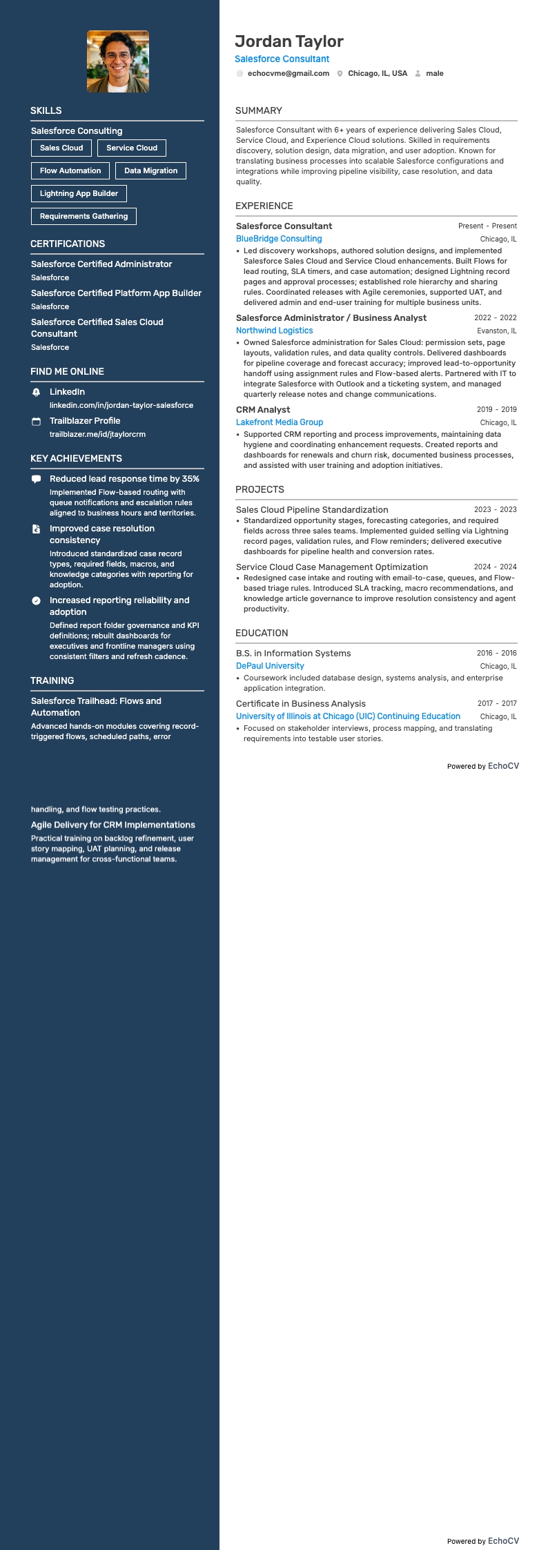 Salesforce Consultant example resume