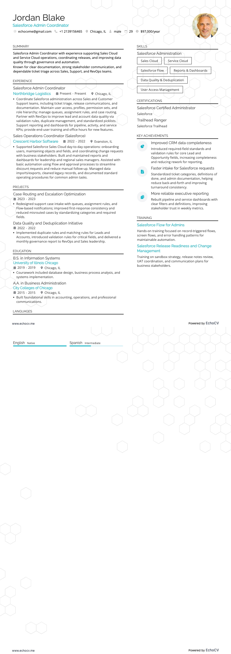 Salesforce管理协调员 example resume