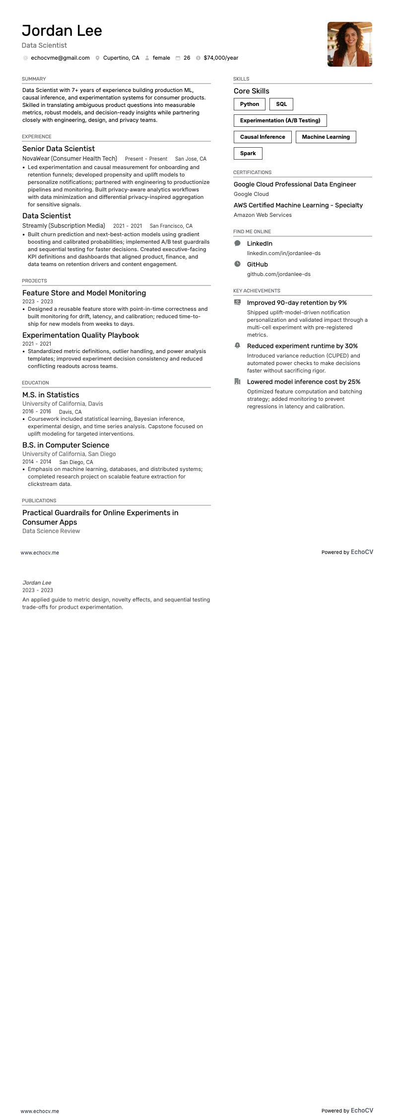 Apple Data Scientist example resume