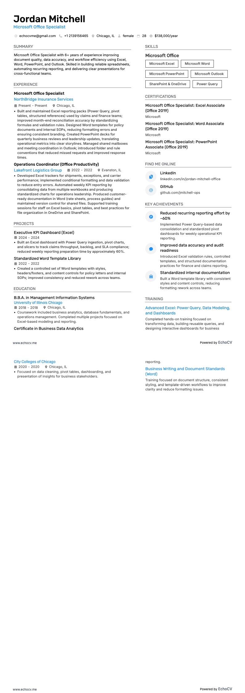 Microsoft-Office-Spezialist example resume