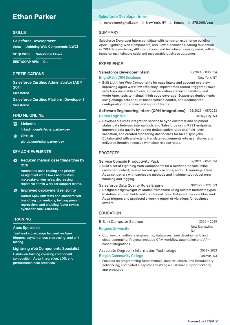Salesforce-Entwickler resume example