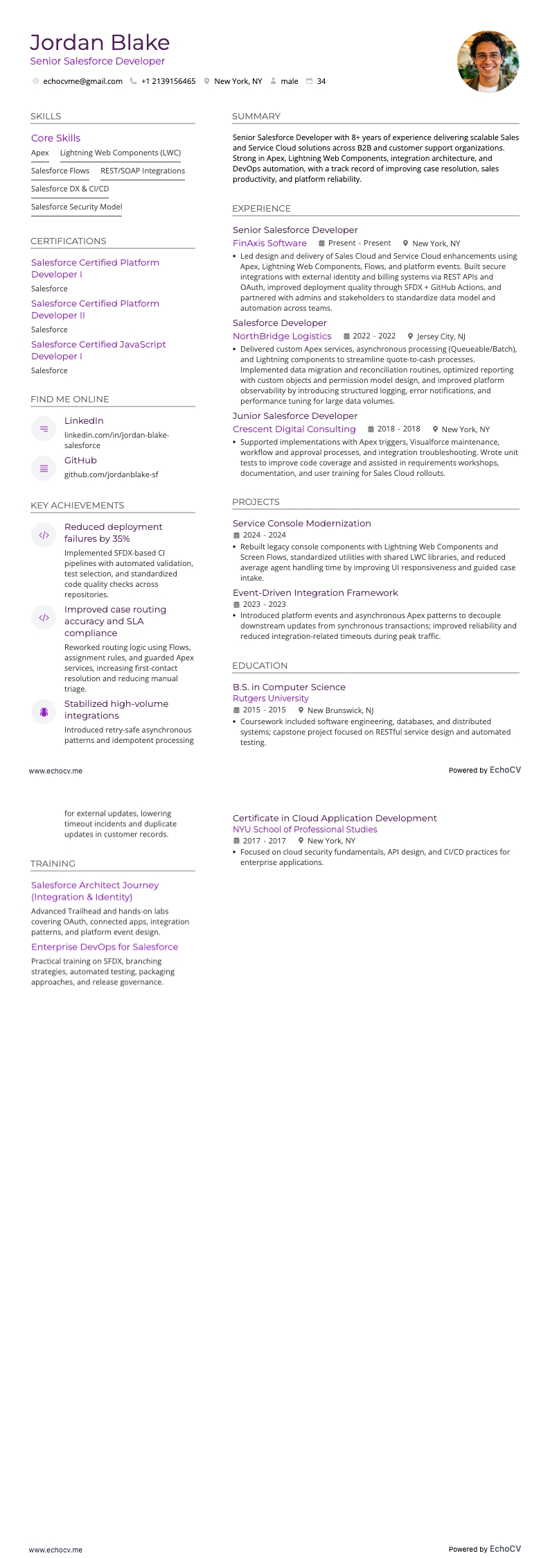 Senior Salesforce-Entwickler example resume