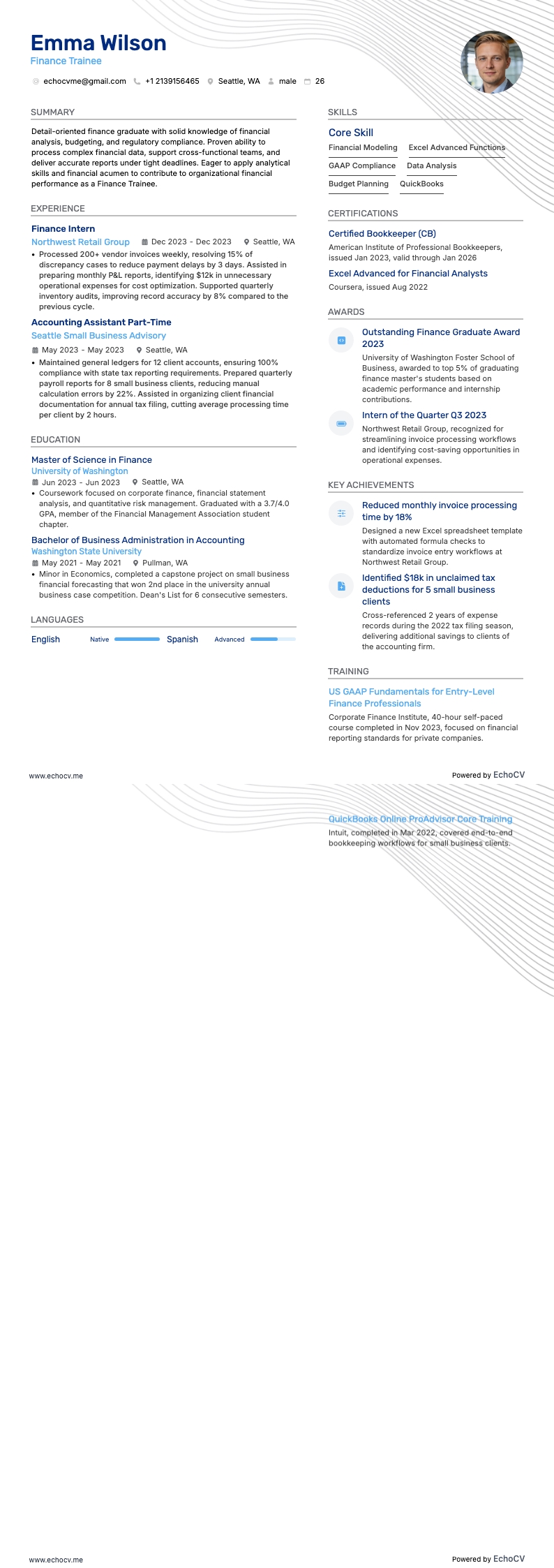 Finance Trainee example resume