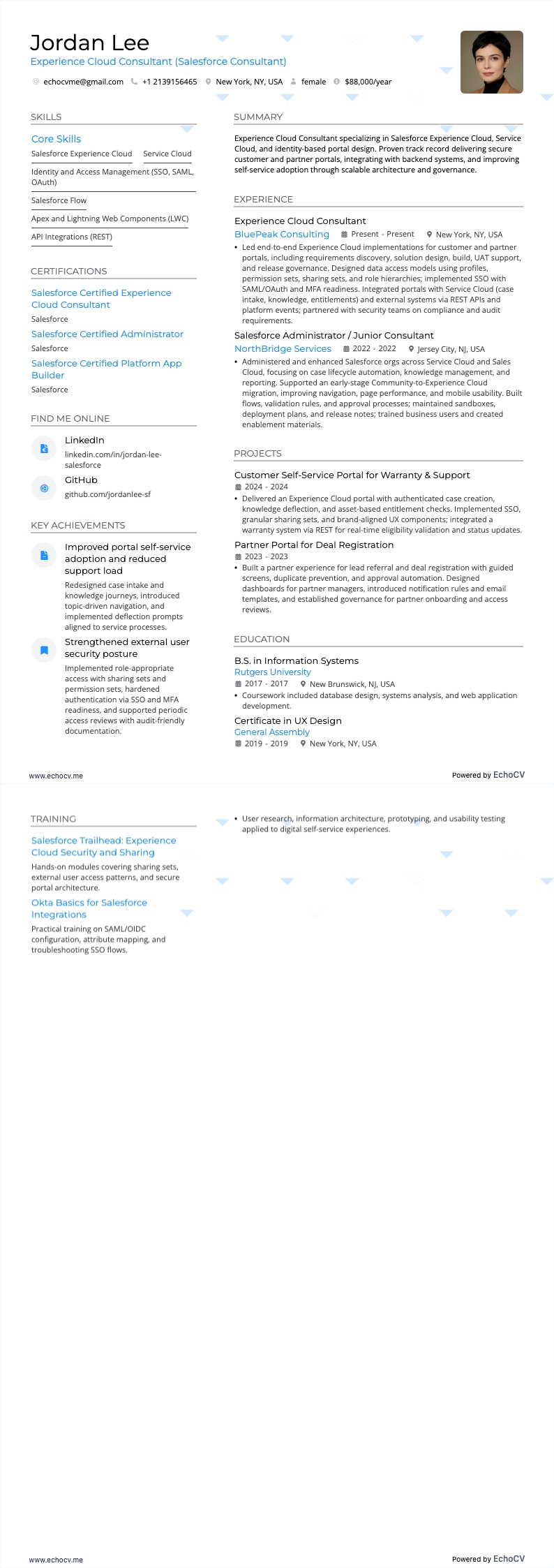Experience Cloud Consultant example resume
