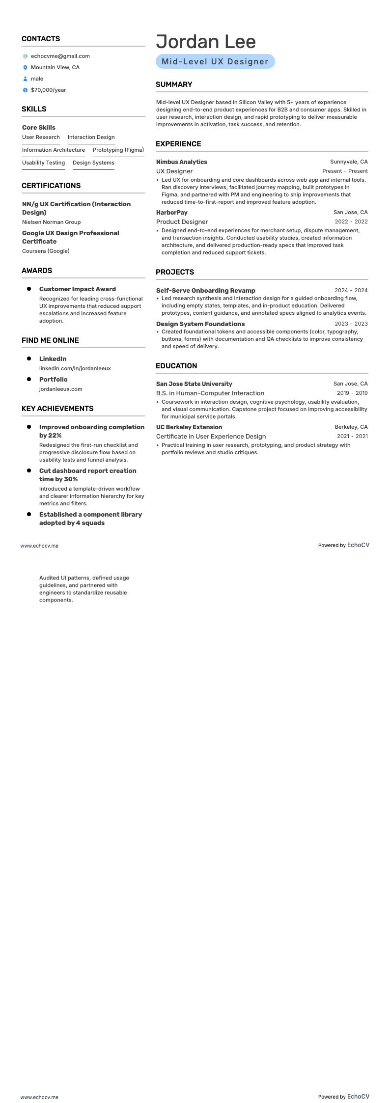 Silicon Valley Mid-Level UX Designer full preview