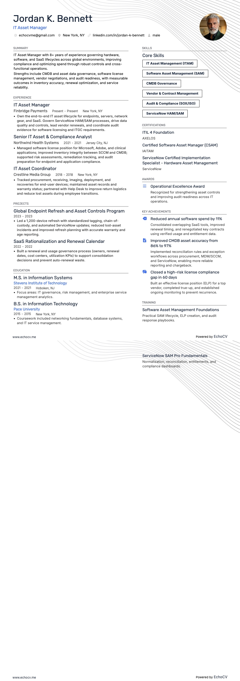 IT Asset Manager example resume