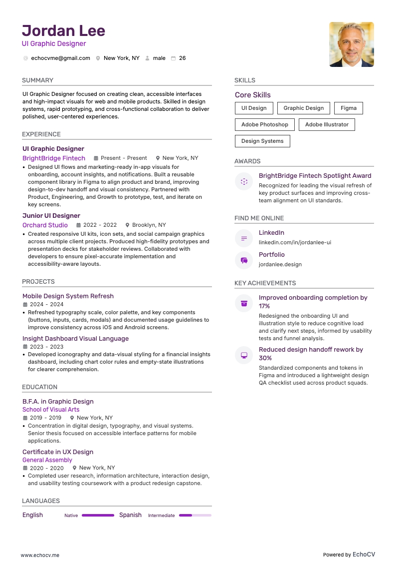 UI Graphic Designer example resume